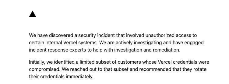 Vercel Leak Notice Email
